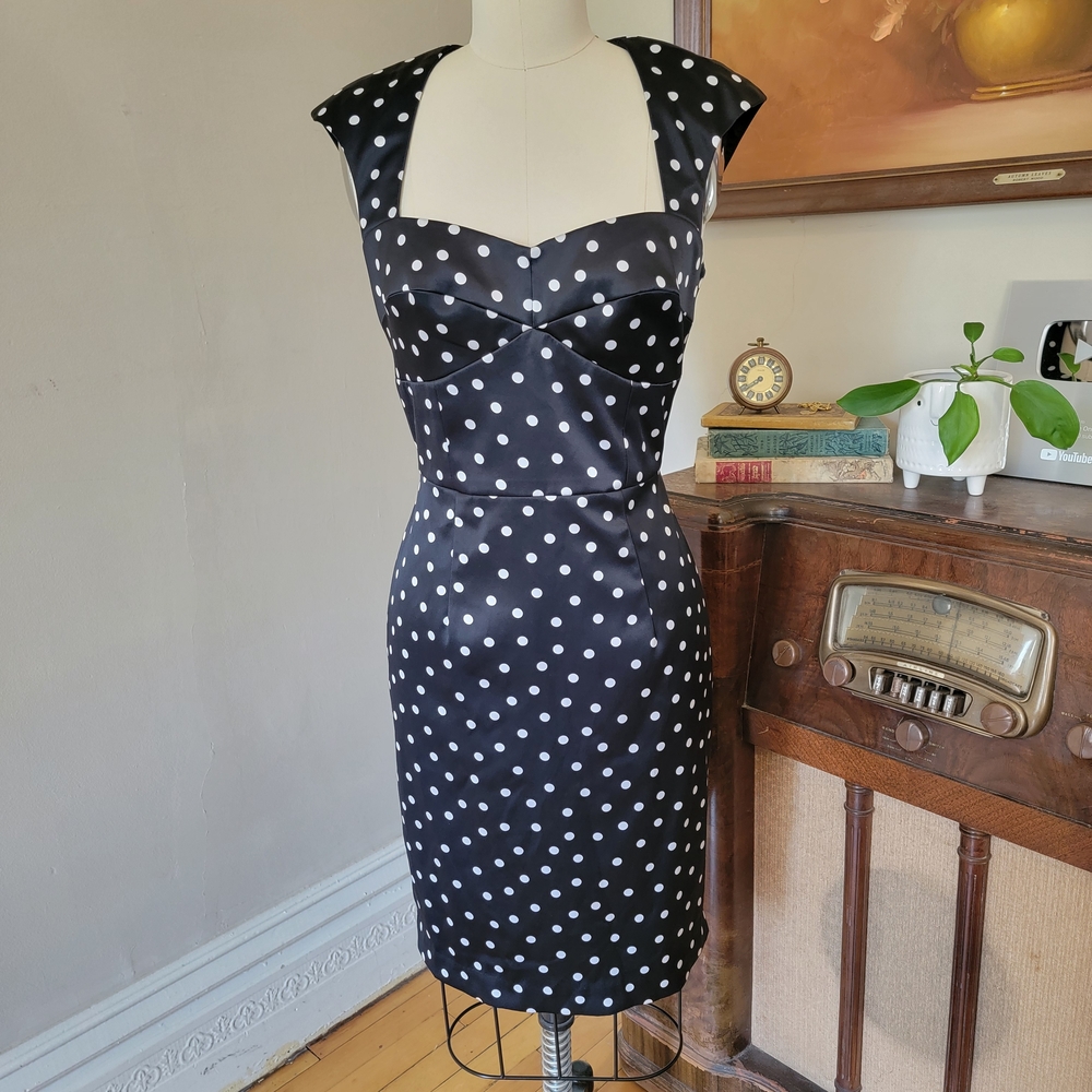 Black House White Market Polka Dot Satin Midi Dress 4 Small